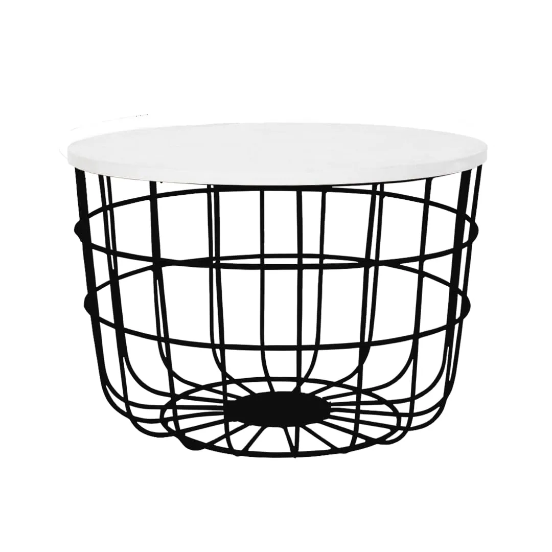 Grid-Basket Round Coffee Table, Black with White · Medium · Classic