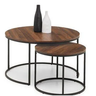 C-Frame Round Nesting Table Set, Black and Wooden · X-Large