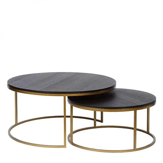 C-Frame Round Nesting Table Set, Gold and Wooden · Medium