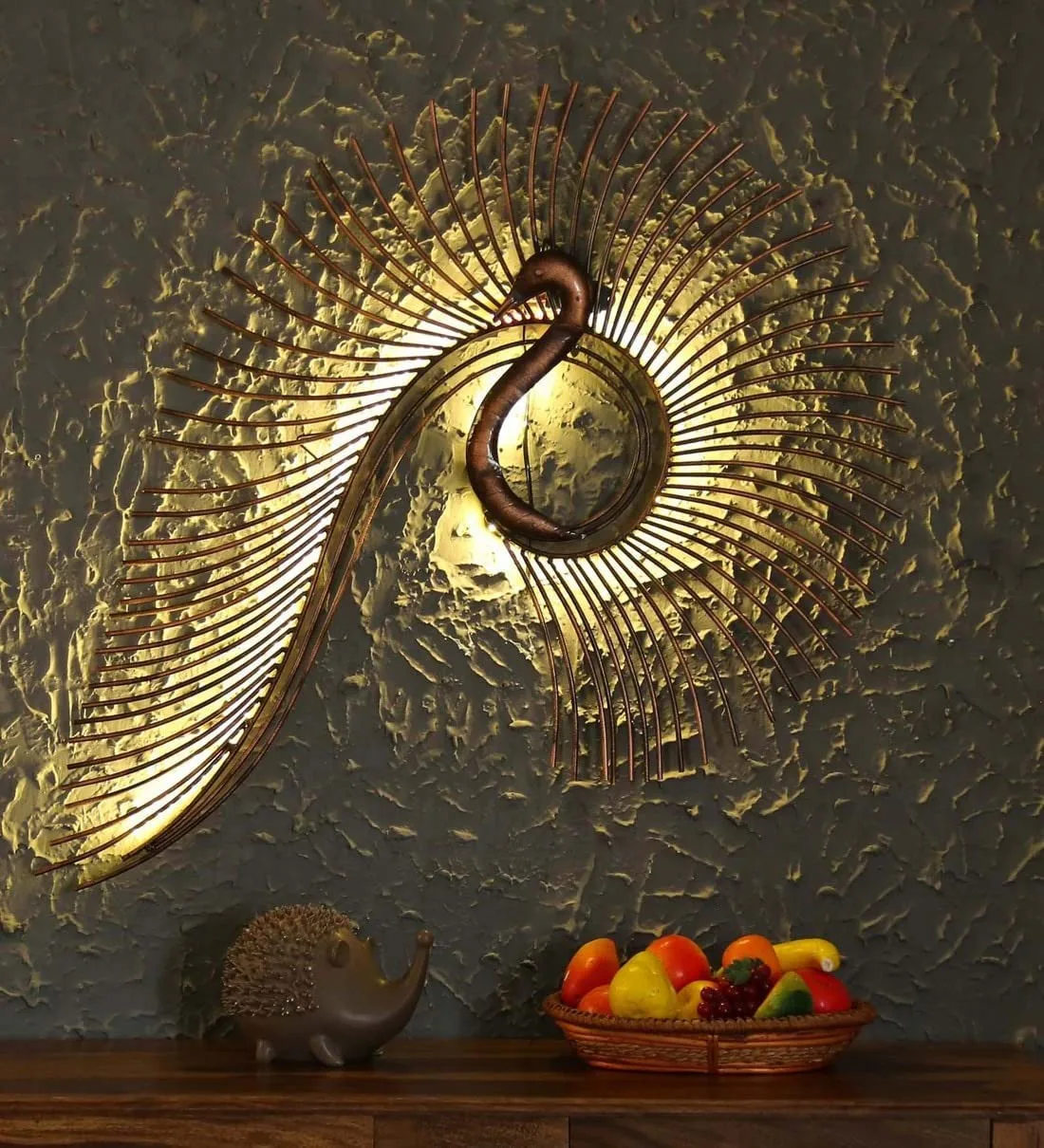 Round Peacock LED Wall Showpiece — 55 × 2 × 27 in