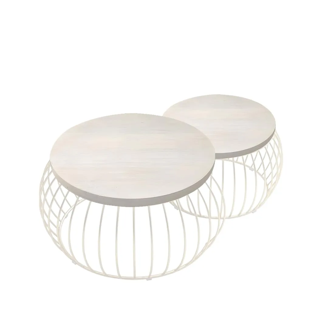 Wire-Basket Round Nesting Table Set, White · Medium · Modern