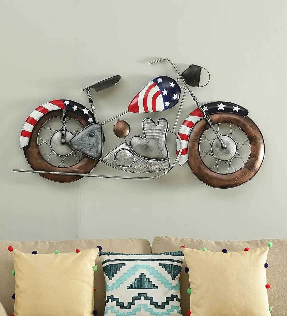 American-Flag Motorcycle Wall Art — 42 × 28 in