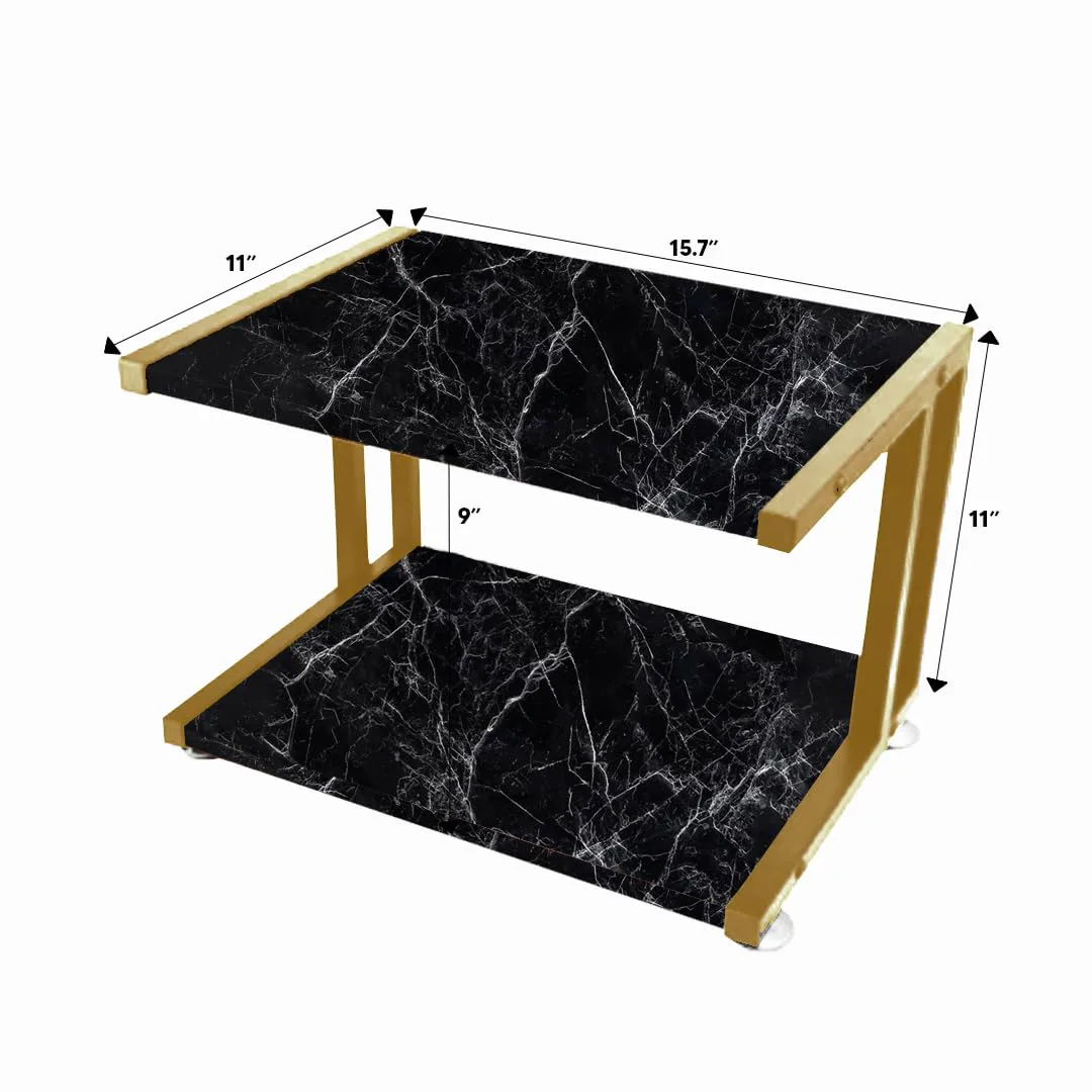 Two-Tier Printer Table, Gold with Black Marble